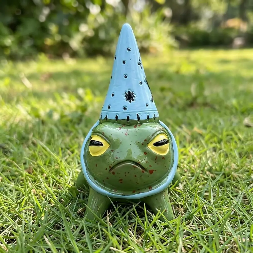 Cute Hat Wearing Frog Statue, Resin Mini Garden Ornament, Country Style, Fairy Tale Decorative Garden Decor, Garden Sculptures Statues, Indoor Outdoor Use