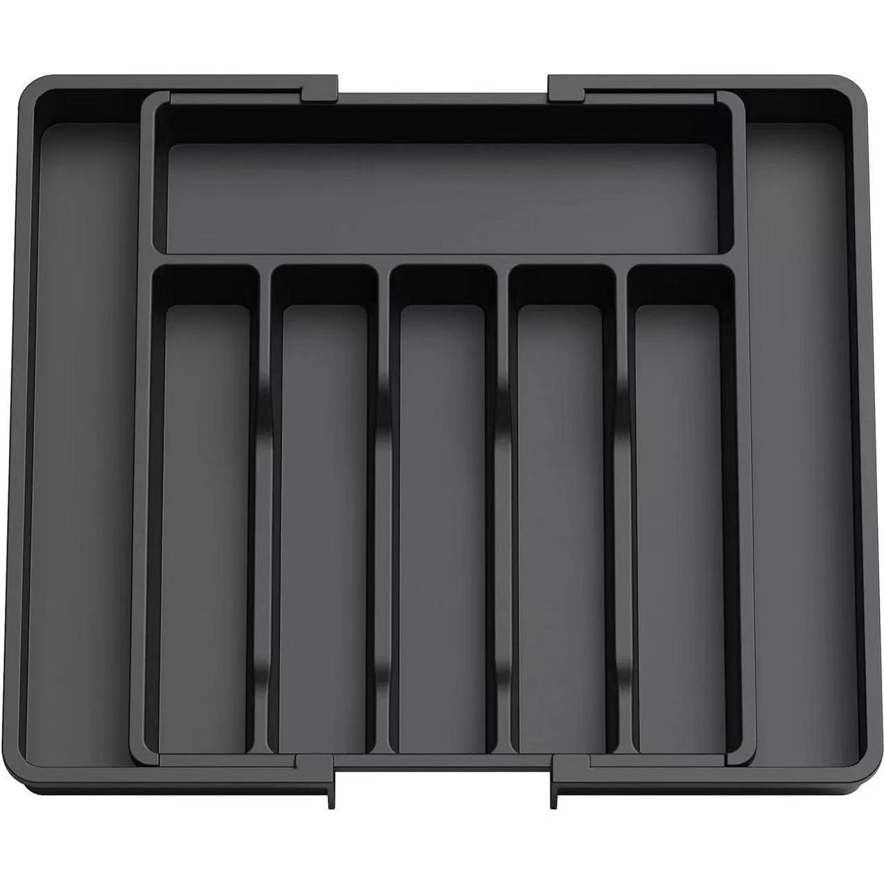 Adjustable Kitchen Drawer Utensil Tray, 8 Compartments, Compact Plastic Storage Insert, Fits Spoons Forks Knives, 12.99-22.44 Inches