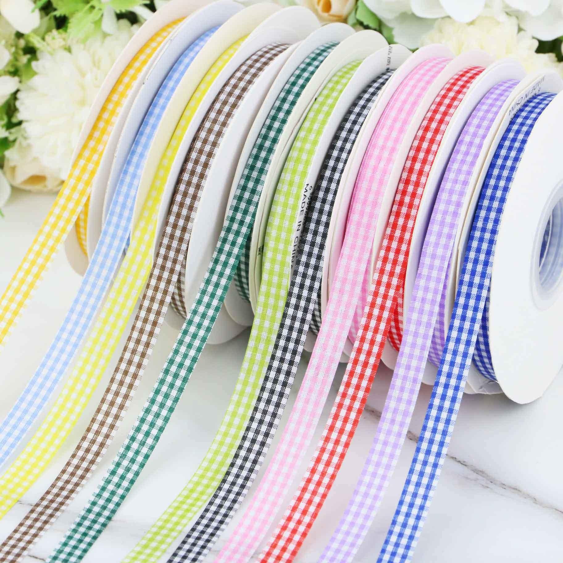 50m Plaid Ribbon Roll, 1cm Wide, Ideal for Home Wedding Christmas Party Decor, DIY Hair Clips, Bowties, Gift Wrapping, Sewing Supplies