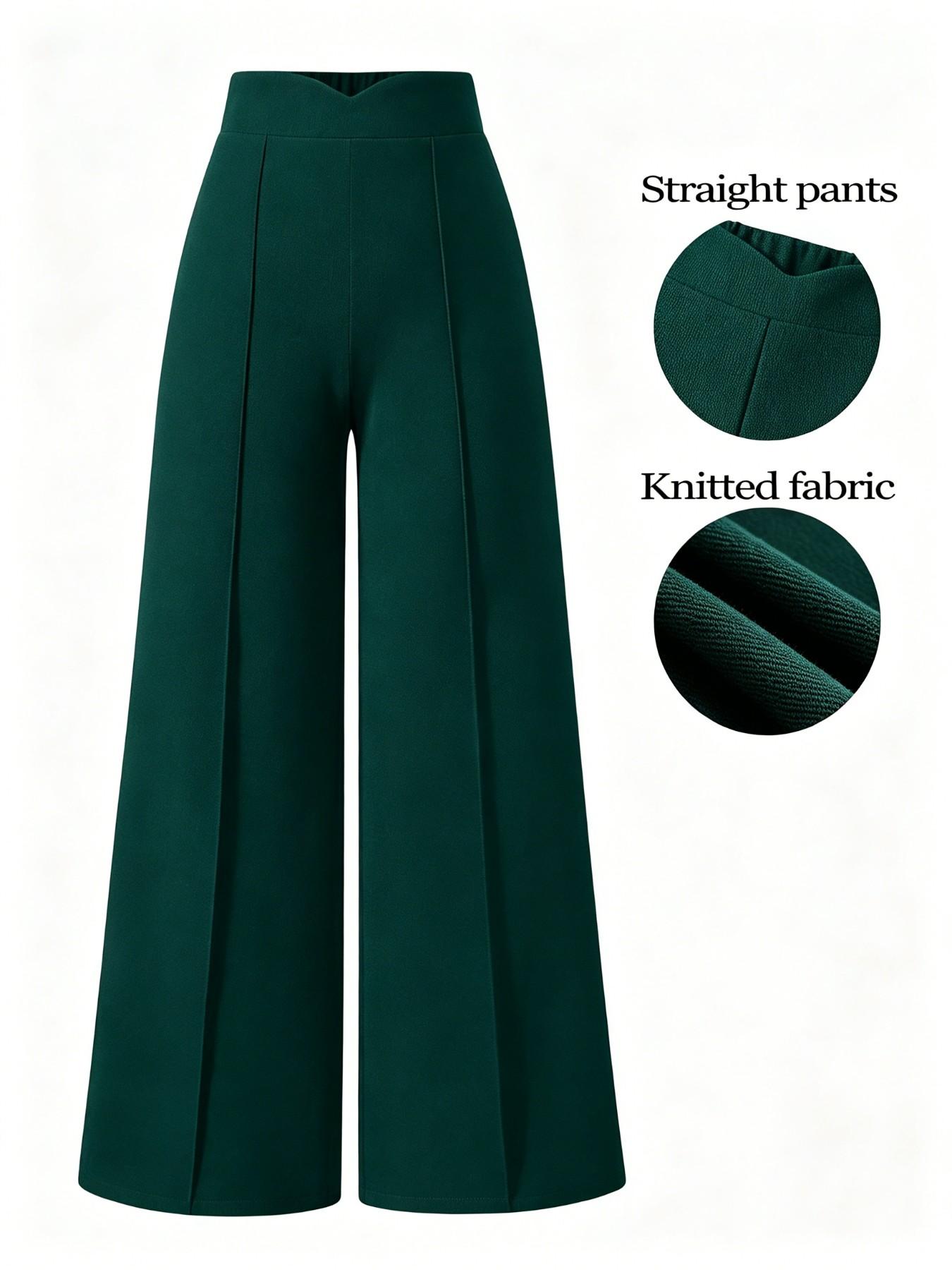 High-Waisted Flowy Wide-Leg Suit Pants, Lightweight Office Style, Elastic Waist Back, Slimming Mid-Split, Plus Size Women's Casual Business Wear