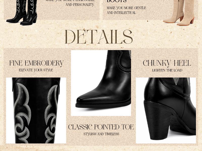 Wetkiss Thigh High Cowboy Cowgirl Boots for Women, Over the Knee with Vintage Embroidery, Side Zipper, Chunky Heel Design ,Women's Shoes,Women's Boots #TikTokShopStockUp