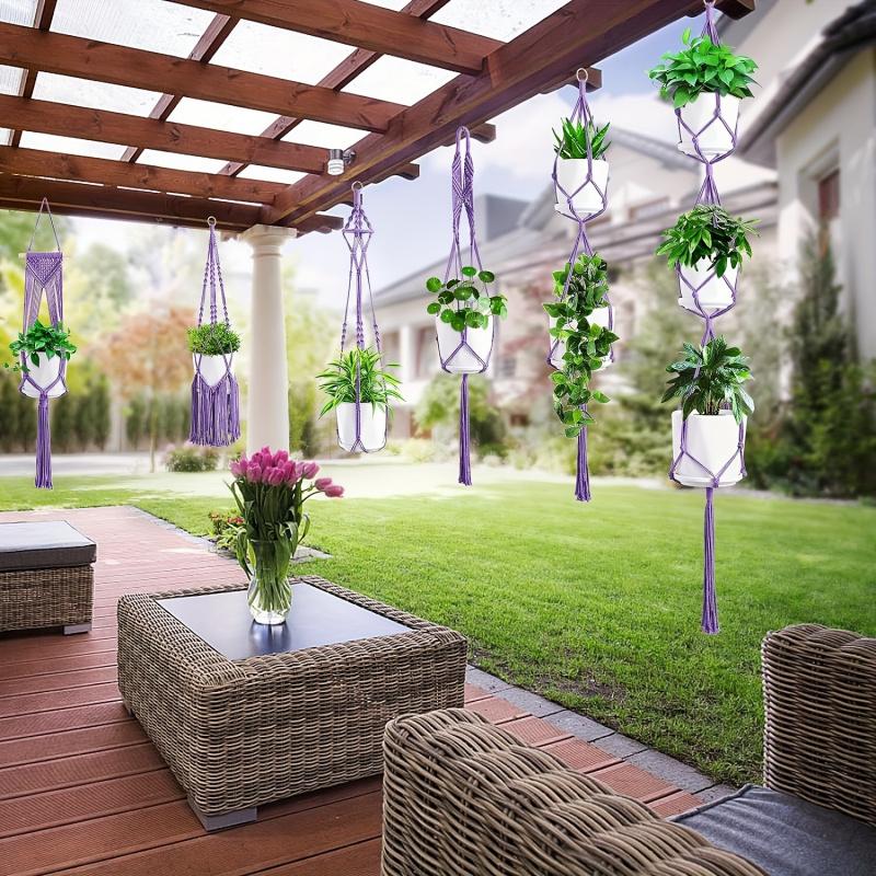 6-Pack Handmade Woven Plant Pot Hangers, Indoor And Outdoor Flower Pot Hanging Baskets, Handmade Woven Plant Hanging Stands, Suitable For Bohemian Home, Patio, And Garden Decoration (Plants And Flower Pots Not Included)