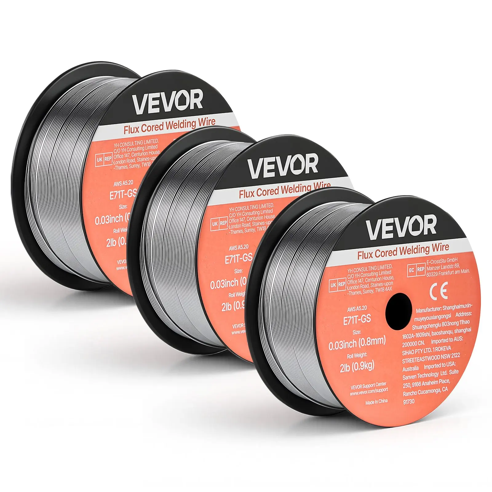 VEVOR Flux Core MIG Welding Wire, E71T-GS 0.03-inch 2 LBS, Gasless Mild Steel Welding Wire with Low Spatter for All Position Arc Welding, Self-Shielded for Outdoor Use (Pack of 3 Rolls)