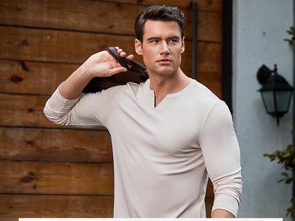 JMIERR Men's Plain Casual Muscle Shirts for Men Slim Fitted T Shirt V-Neck Longline Ribbed Tees Shirts Long Sleeve Gym Workout Athletic Menswear Tops,Men's clothing for Daily Wear,Fashion Outfits 2026