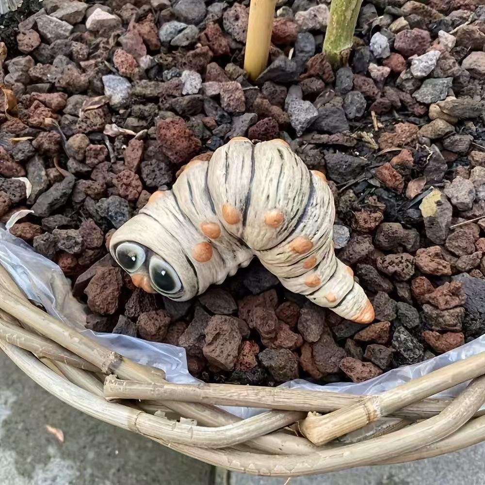 Cartoon Large Eye Caterpillar Resin Ornament, Round Dot Antennae Cute Insect Design, Garden Decor, Mini Landscape Decoration, Fun Gardening Gift