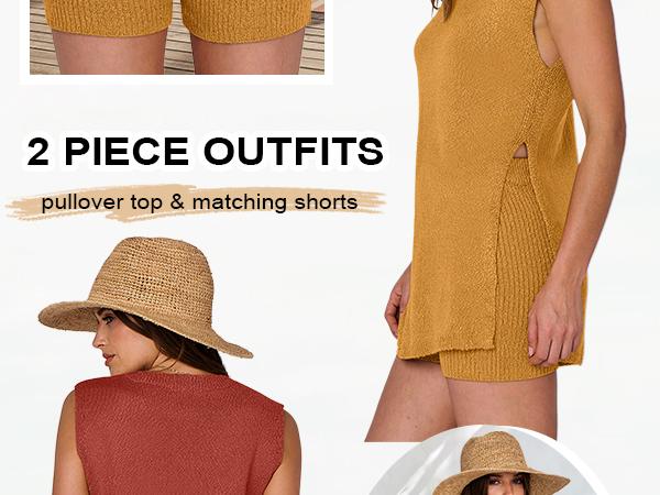 ANRABESS Women Summer 2 Piece Outfits Sleeveless Knit Sweater Top & Shorts Soft Lounge Sets Travel Beach 2025 Clothes
