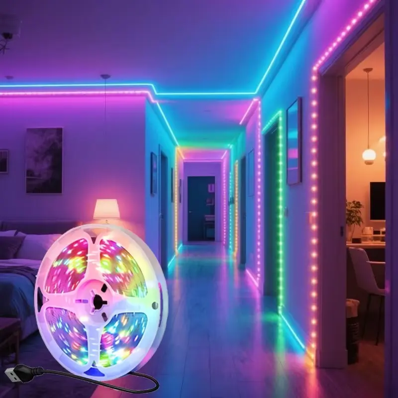 RGB Color Changing LED Strip Light, Flexible LED Strip Light for Room & Party Decor, Ambient Bedroom Interior Lighting, LED Mood Lighting, Dimmable Led