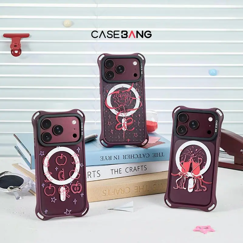 [Base Cover+Snap Set]For iPhone 18 Pro Max/iPhone 18 Pro&iPhone 13-17,CASEBANG Original Minimal-Red Series ImagiSnap Magnetic Case, Replaceable Back, Military Drop Protection