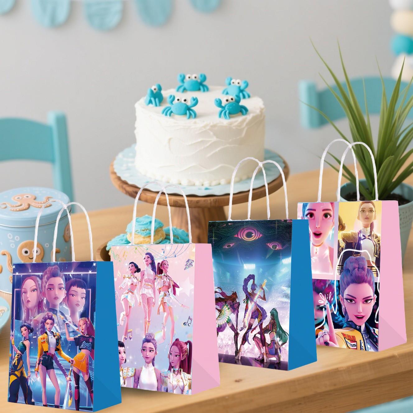 Korean cartoon girl group Dopamine Party gift set 5-piece set: 12 bracelets, 12 keychains, 12 gift bags, 12 cartoon badges, 12 decorative glasses, leaving unforgettable party memories