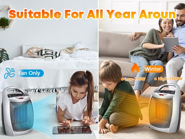 Space Heater,1500W/750W ETL Certified Ceramic Small Heater with Thermostat,Electric Portable Heater Fan for Home Dorm Office Desktop and kitchen,SILVER Space Heater,1500W/750W ETL Certified Ceramic Small Heater with Thermostat,Electric Portable Heater Fan for Home Dorm Office Desktop and kitchen,SILVER