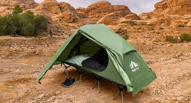 Night Cat Camping Cot Tent, 87"x28"x35", Off-Ground Waterproof Shelter with Mosquito Net for Dry & Comfortable Sleep, Ideal for Camping, Overlanding, Fishing, Hunting, Backpacking, Jungle, Riverbank, Survival & Mud/Wet/Rocky Terrain Easy Setup Tents