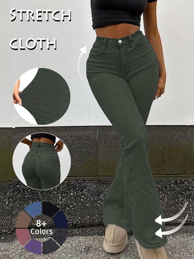 GILIPUR Y2K Women's High Waist Flare Leg Jeans, Casual Button Fly Pocket Design Bell Bottom Denim, Women's Bottoms for Daily Wear, Kardashian Style, 000 Jeans, Fashionable And Versatile Women's Jeans, Suitable For Spring, Summer, Autumn And Winter, Tchic