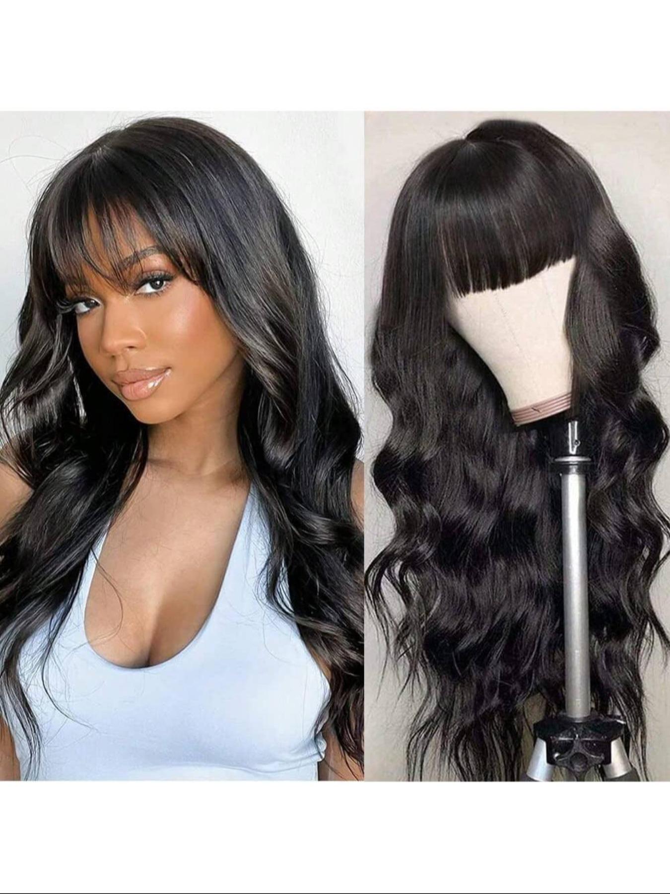 Body Wave Lace Front Wig with Bangs 16 Inch Glueless 180% Density Human Hair Sa9cd1812ca9a43a0ab6c21b67e04b  main image 2