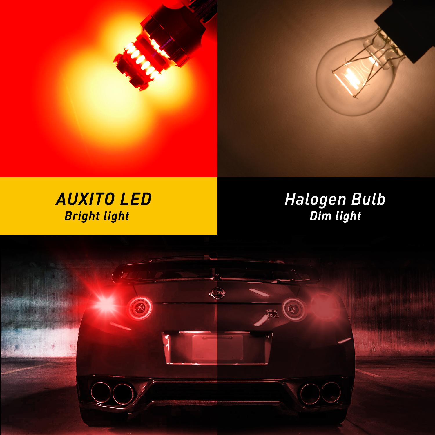 AUXITO LED Strobe Brake Lights Bulbs Red, Flashing Strobe Blinking LED Tail Light Bulbs for 7440/7443 T20 W21W 7441 7444 7443R,300% Brighter CANBUS ready plug and play LED stop blubs,T25 3156/3157 1157/2357 Tail Lights Brake Lights