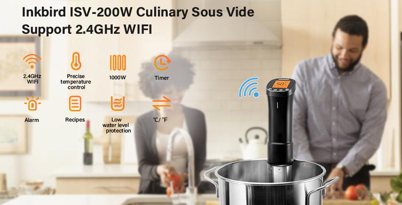 Inkbird WIFI Low Temperature Cooking Machine, Immersion Loop, Suitable for Low Temperature Cooking of Meat and Vegetables, Ultra Silent and Fast Heating, Comes with APP Recipe Timer Alarm Clock, Mobile Notification, Gift Creativity, Kitchen Tools