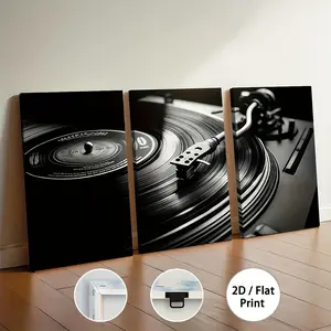 2D flat painting, 3-piece framed canvas wall decoration set, suitable for home decor--monochrome vintage vinyl record music print, framed vinyl painting, high-definition nostalgic music room decoration, perfect gift for music lovers, ready-to-hang paintin