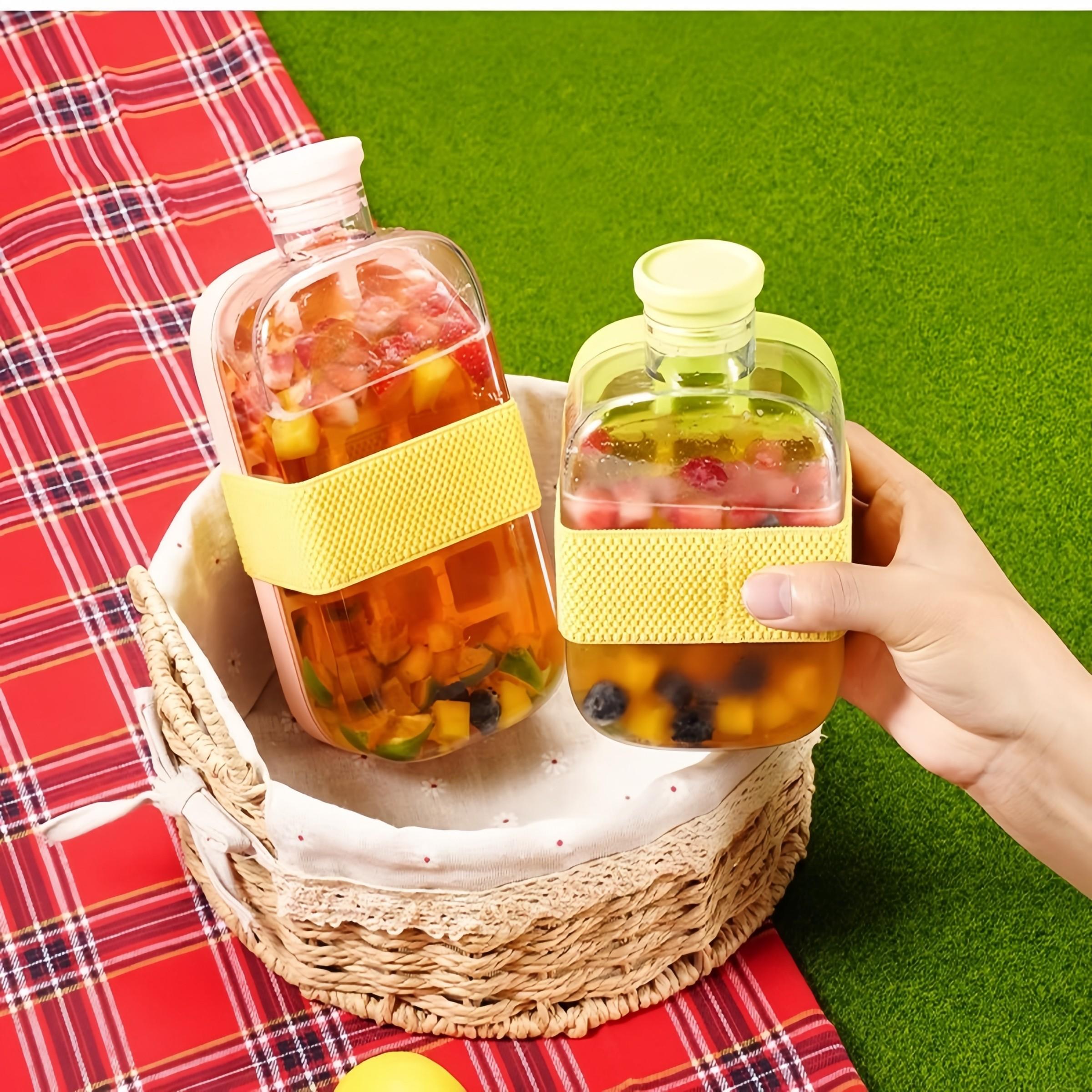 2-in-1 Press Ice Cube Tray with Ice Bucket, Portable Ice Maker Bottle, One-Step Easy Release No-Touch Ice Mold Food Grade BPA-Free Quick Freeze Ice Cube Storage Container Reusable Silicone Ice Cube Tray for Summer Cocktail Iced Coffee Smoothie Whiskey Sod