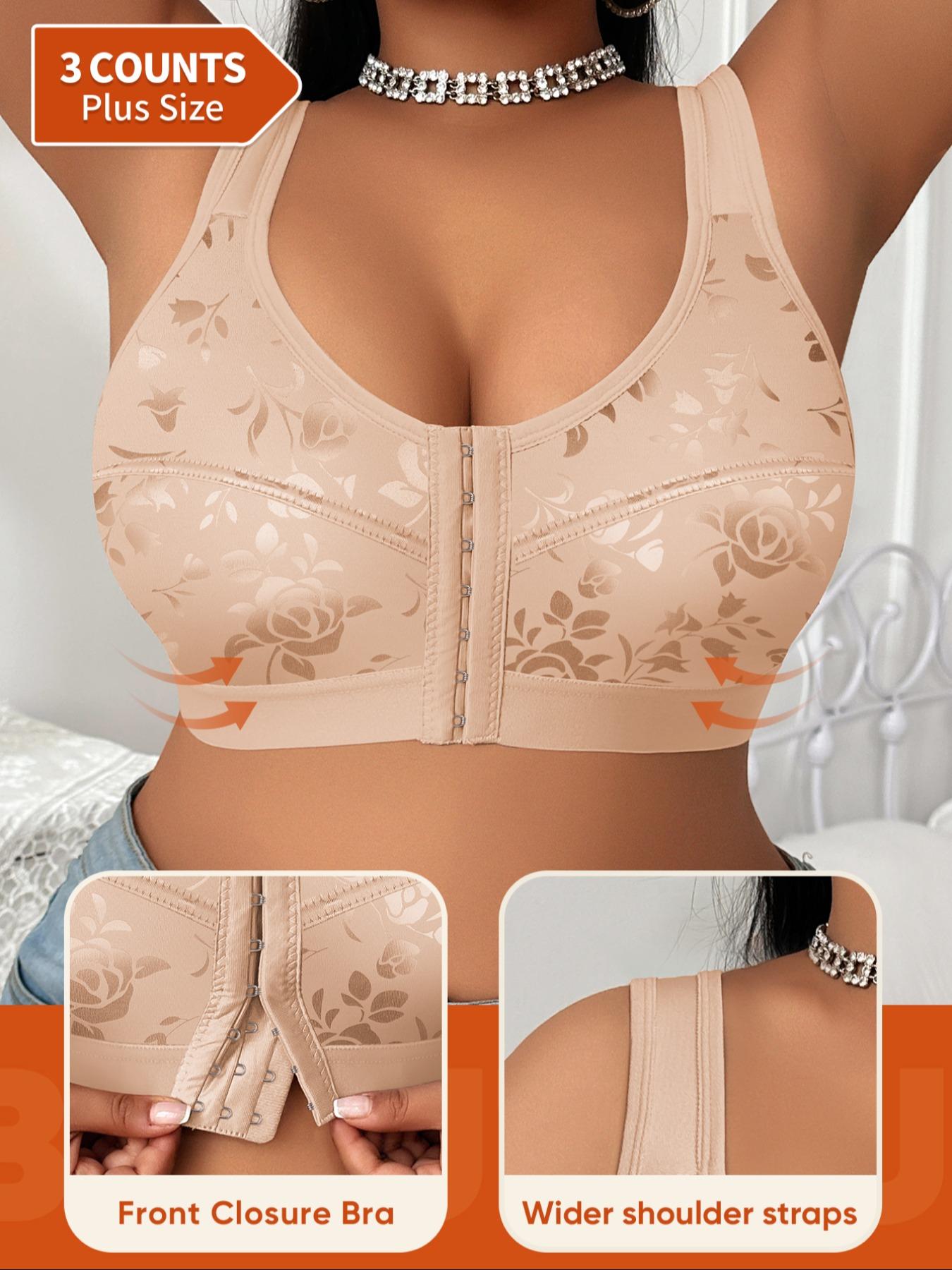 Women's Full Coverage Unlined Wireless Bra Set, Large Size Soft Breathable Underwear, Casual Plain Design, All Seasons Comfort