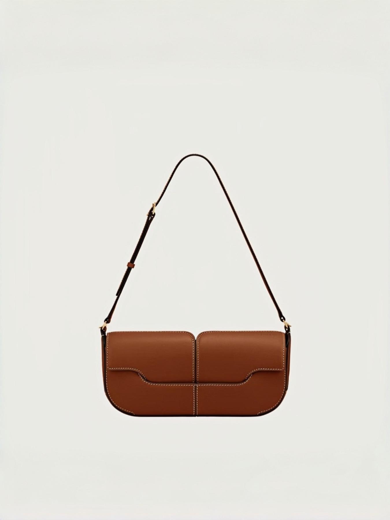 Elegant Dark Leather Crossbody Bag, French Minimalist Single Shoulder Bag, Chic Noblewoman Versatile Fanny Pack