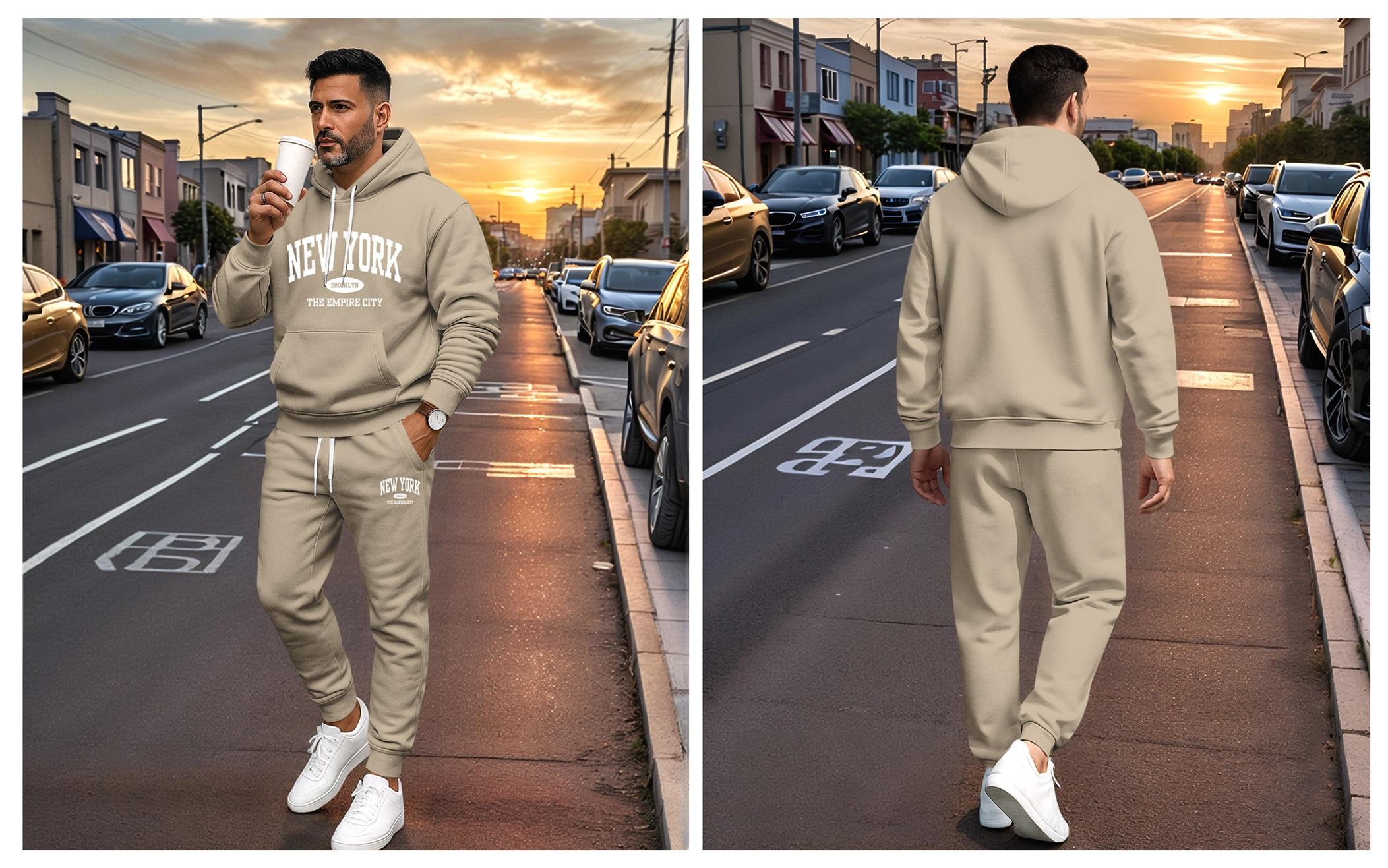 Men's New York Printed Hoodie and Drawstring Sweatpants Set, Menswear, Casual Athletic Long Sleeve Hooded Jacket & Trousers for Fall & Winter, Men's Clothing for Daily Wear, Sportswear Indoor Outdoor, Tracksuit, Athleisure Summer Clothes