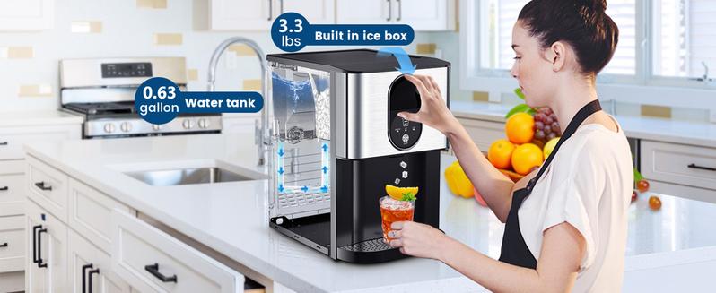 COWSAR Nugget Ice Maker Dispenser, Self Dispensing Pellet Ice Maker, 44lbs/24H, 15mins Quick Ice Make, 3.3lbs Ice Storage, Ice Full Indicator, Self-Cleaning, Home, Kitchen, Bar, Party Ice Maker Machine