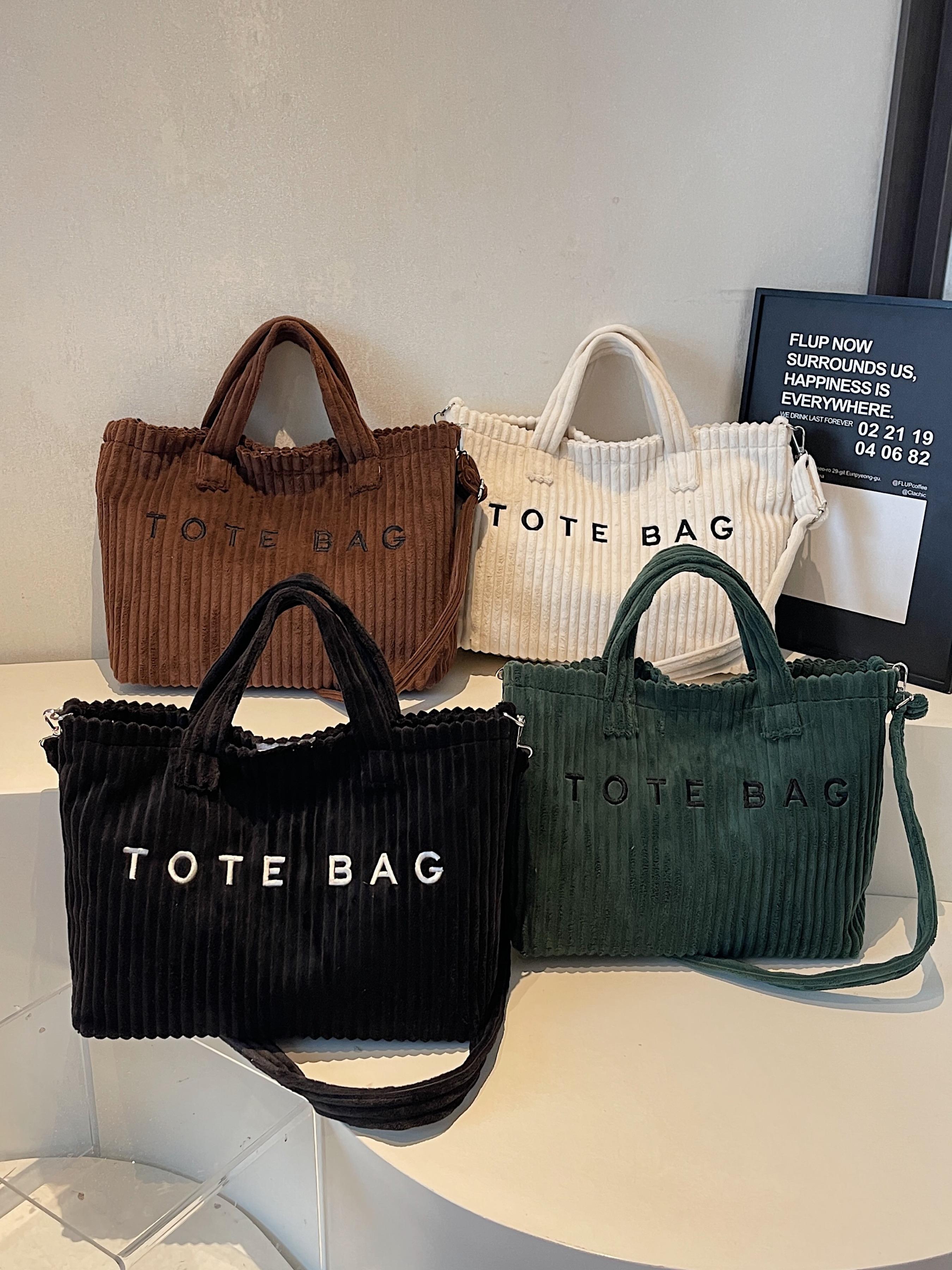 Large Capacity Corduroy Letter Design Handbag, Casual Fashion Shoulder Bag, Work & Daily Use, Everyday Bag, Stylish Tote Bag for Fall & Winter