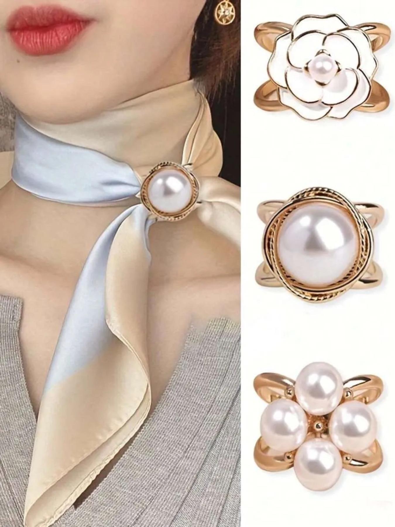 Elegant Faux Pearl Scarf Clips Set, Versatile Design for Daily Wear, Perfect Accessory for Women, Pack of Three