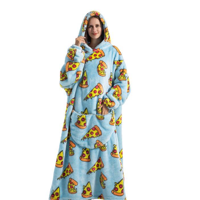 Unisex Sweatshirt Thermal Pullover Lazy Wearable Blanket Hoodie Soft Fleece Lined Fabric Thick Thermal Insulation Extra Long Hem for Full Body Coverage Adjustable Drawstring Hood Cozy Cuffed Sleeves Loose Fit Winter Fall Warm Wear Daily Lounging