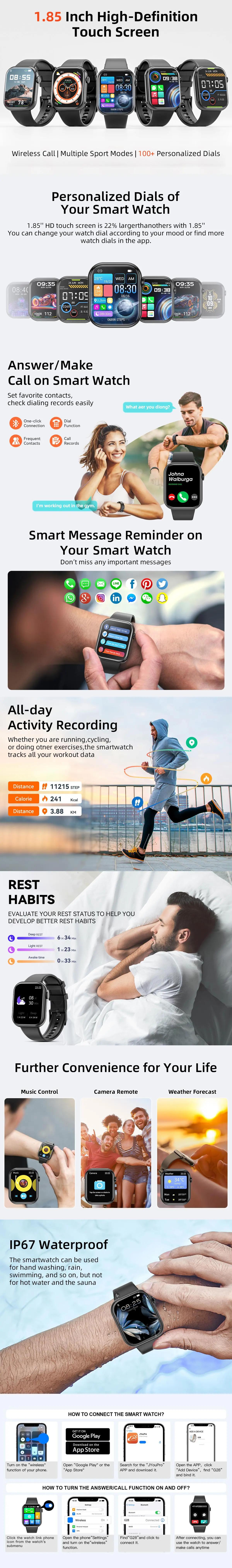 Multifunctional Men's and Women's Smartwatch, 1.85‑inch Smart Watch that Supports Answering and Making Calls, 100+ Sports Modes and Message Reminders, IP67 Waterproof for Android and iPhone, Ideal Gift #GLOBAL PICKS