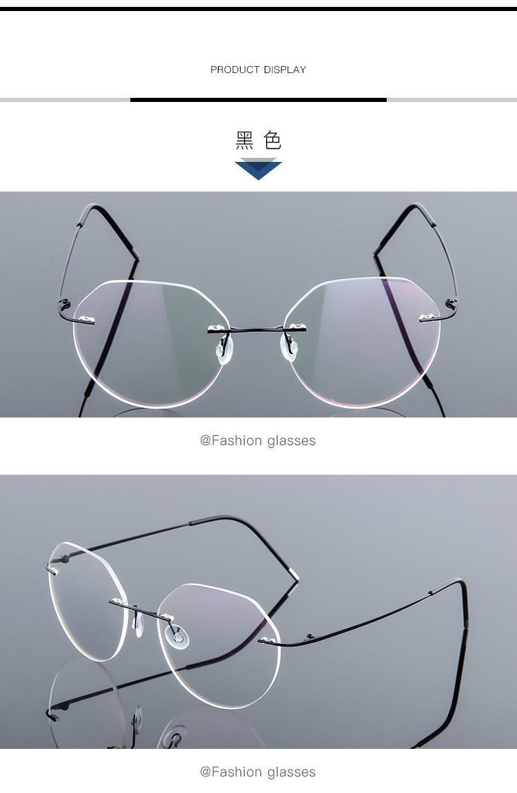 Rimless Titanium Alloy Polygon Anti Blue Light Reading Glasses Men Women Memory Metal Boundless Prescription Optical Glasses