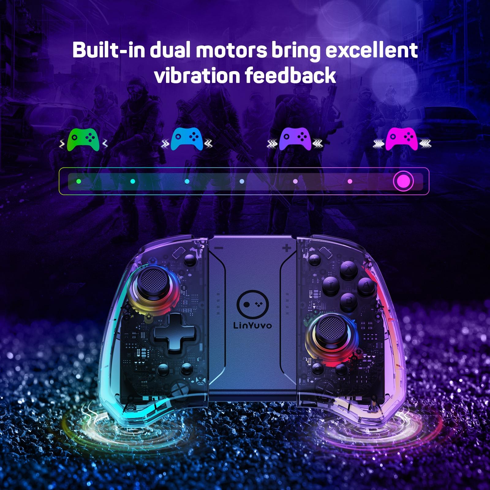 Wireless RGB LED Controller for Nintendo Switch Lite Oled Joy-Con, Dual Vibration Joystick, Compatible with Joy-Cons & Switches