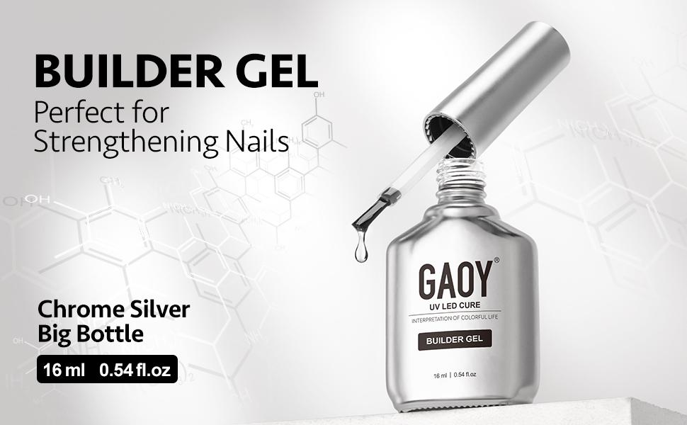 GAOY Clear Builder Gel for Nails, 16ml Nail Strengthener in a Bottle, Nail Extension Hard Gel, Soak Off Long Lasting UV Gel, Base Coat Top Coat Needed