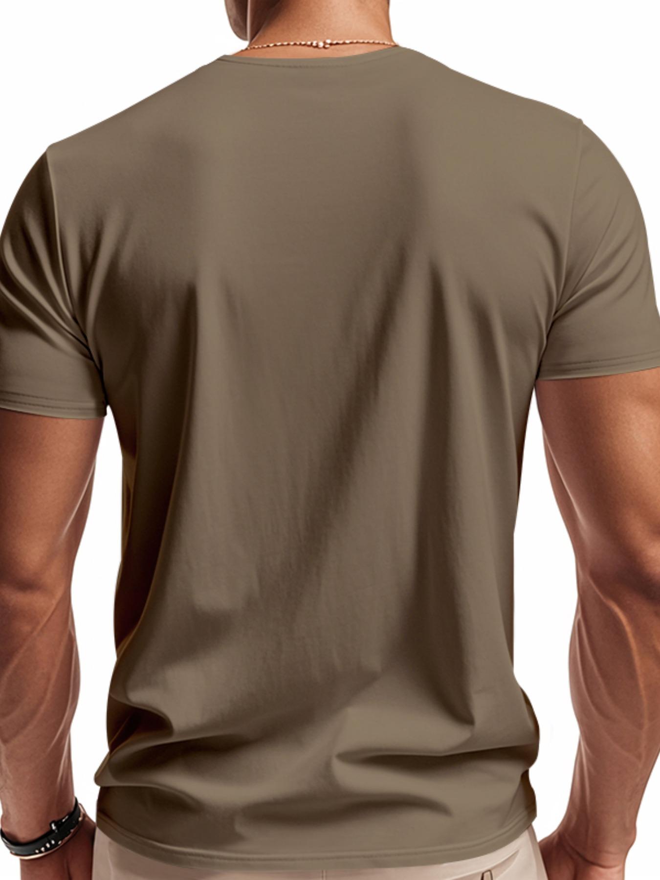 Men's Solid Color V Neck Tee, Regular Fit Casual Quick-dry Skin-friendly Short Sleeve T-shirt for Summer, Men's Top for Daily Wear, Tropical