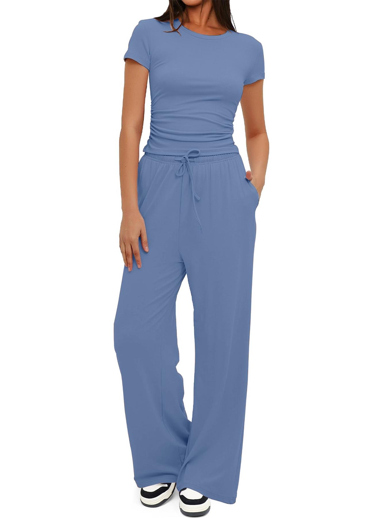 2026 Women's Solid Round Neck Tee & Pants Loungewear Pajamas Two/Six Piece Set, Casual Comfy Pyjama Set for Women, Comfy Loungewear Set for Daily Home Wear