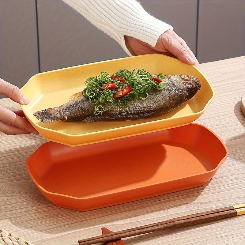 5pcs, Wheat Straw Steamed Fish Plate Household Fruit Plate, Durable Lightweight Plastic Serving Plates, Dishwasher & Microwave Safe, Ideal for Daily Meals & Holiday Occasions, Perfect for Parties, Christmas, Halloween, Thanksgiving