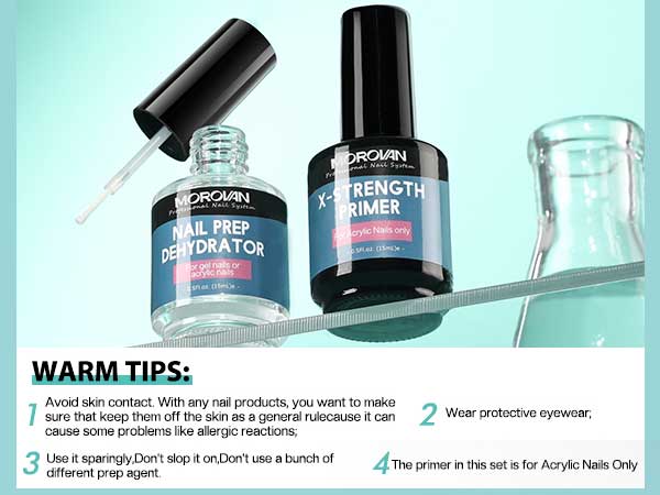 【Halloween】MOROVAN Nail X-strength Primer and Prep Dehydrator - No Burn Non Acid Nail Primer and Dehydrator for Acrylic Powder Fast Dry 0.5oz Nail Primer Set