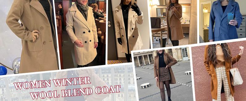 SCUSTY Women Winter Wool Blend Camel Mid-Long Coat Notch Double-Breasted Lapel Jacket Outwear SCUSTY Women Winter Wool Blend Camel Mid-Long Coat Notch Double-Breasted Lapel Jacket Outwear