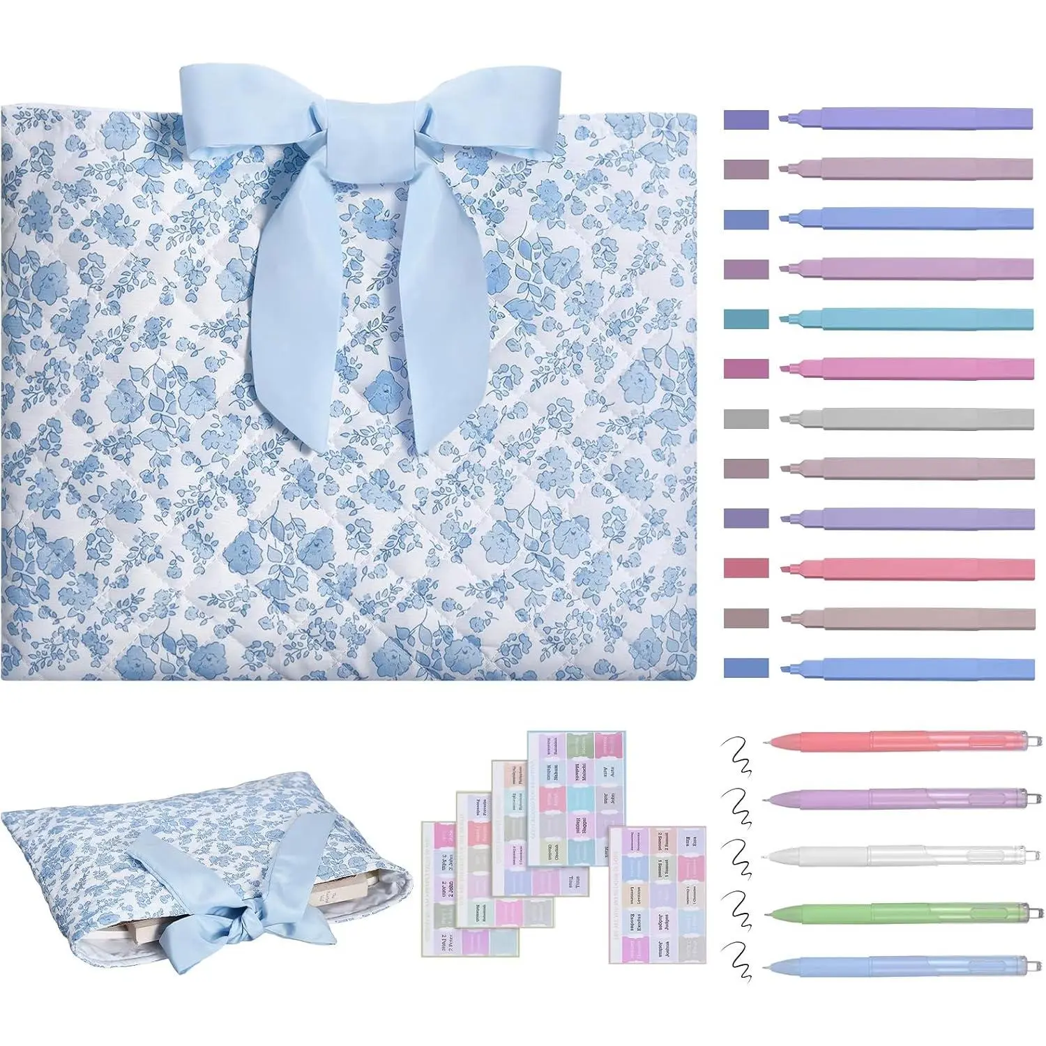 Quilted Bow  Cover for Women,Blue |   Case, Quilted Book Sleeve Protector,  Bag Pouch, Book Carrying, Christian , for Women Girls Book Lover