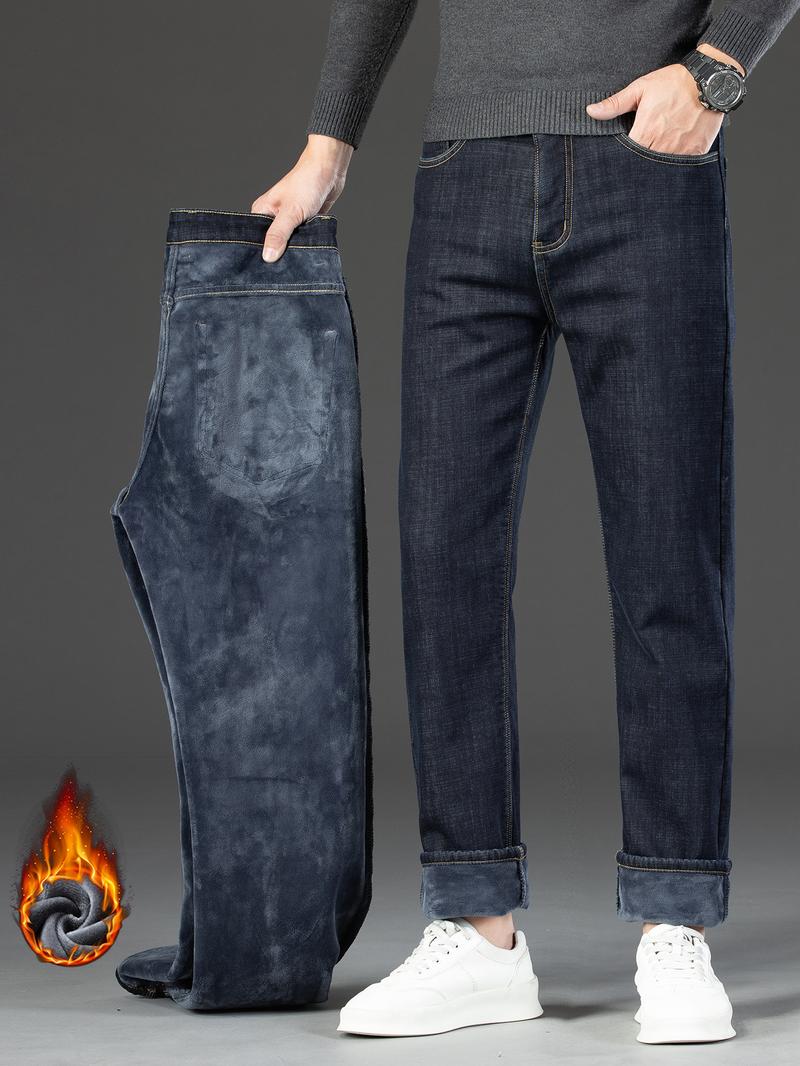 Men's Denim Jeans, Street Style Straight Leg Pants, Button Fly Closure, Slim Fit Design