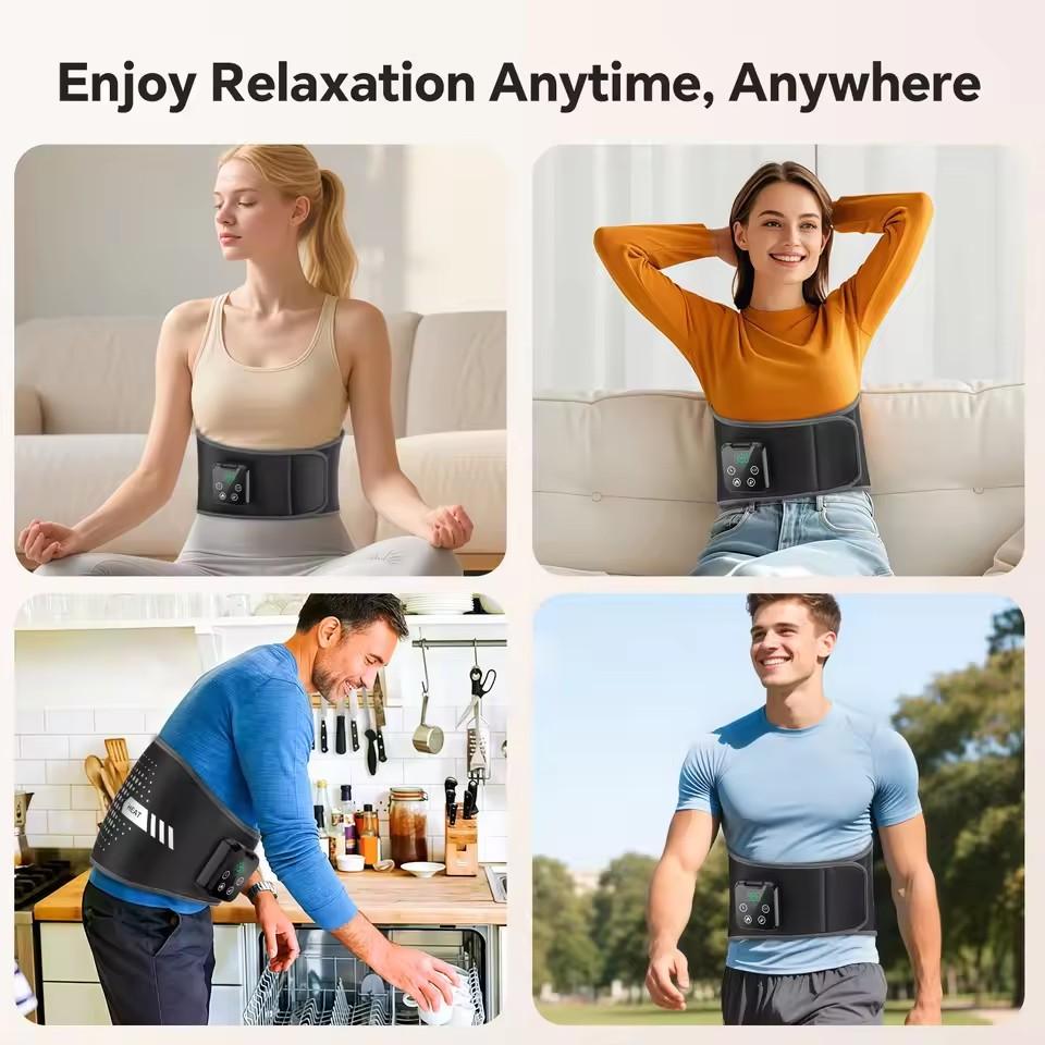 Back Heating Pad, Waist Massager, Heated Belt, Adjustable 3-Level Heat Vibration, Wireless Portable Massage, Touchscreen Control