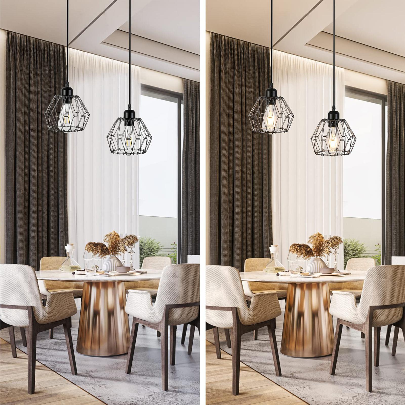 Serbasic Vintage Deformable Metal Cage Pendant Light E27 Base Adjustable Hanging Ceiling Fixture for Kitchen Living Room Dining Room Retro Industrial Style