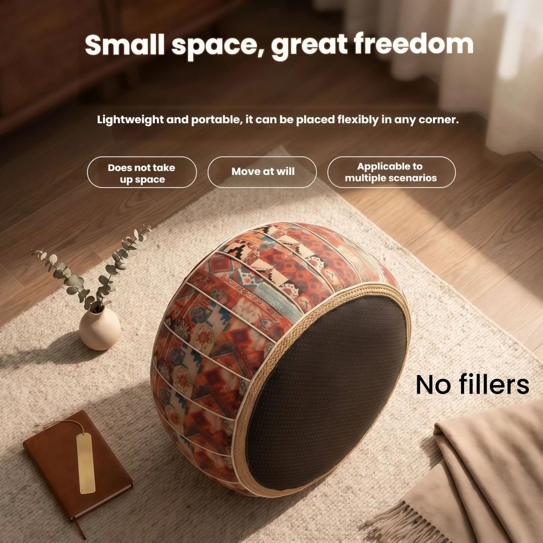 Multifunctional Storage Ottoman Pouf Cover, Faux Leather Ottoman Foot Rest with Hidden Storage, Boho Round Footstool Poufs, Fillable Pouf Ottoman for Blankets Clothes Pillows, Bohemian Pouf Ottoman