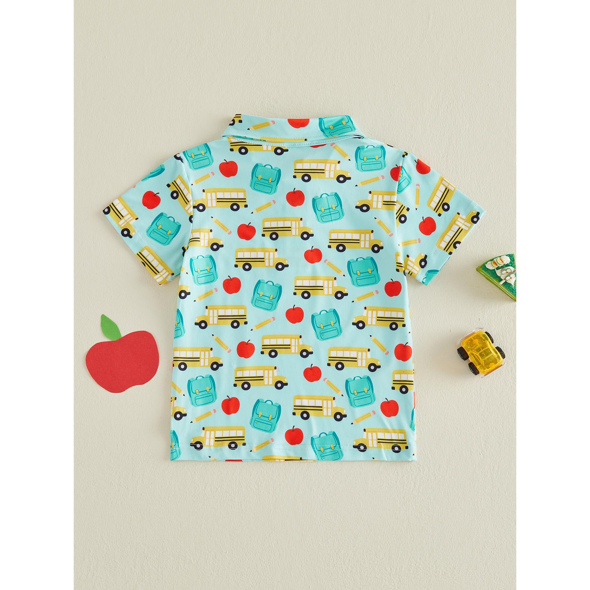 Toddler Baby Little Boys Back To School Shirts Pencil Short Sleeve Half Button-up Tops for Summer Spring 3-7 Years