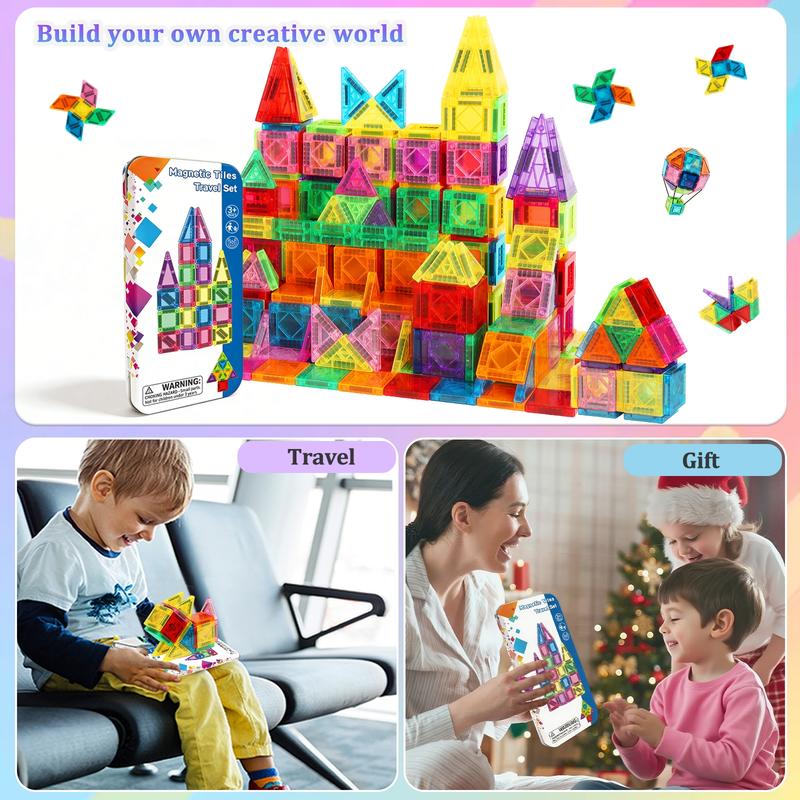 Mini magnetic building block, Magnetic building tiles children's toys, travel set is convenient to carry, STEM learning and creative building magnetic toys, gifts for boys and girls, suitable for New Year, back-to-school season birthday gifts