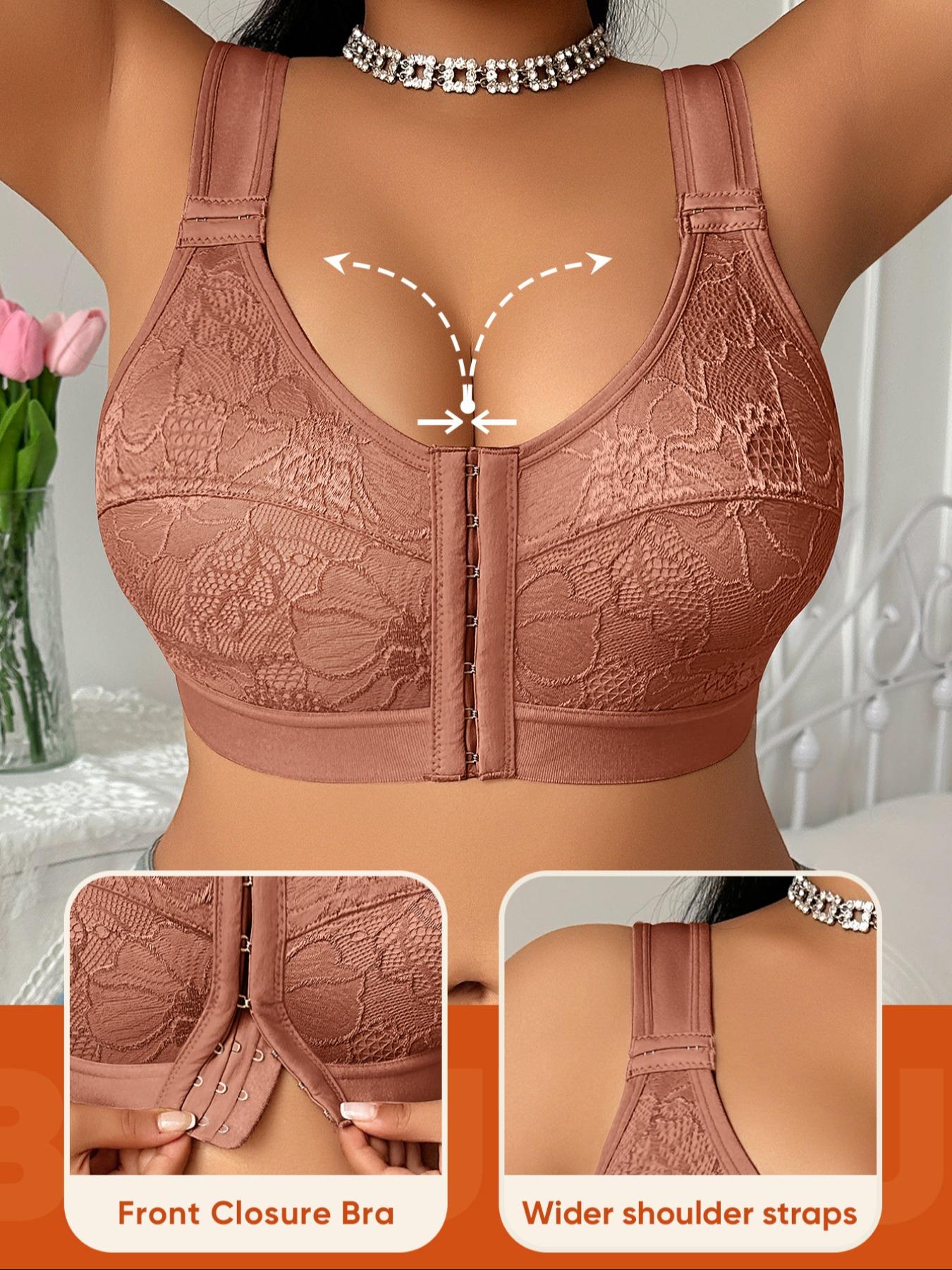 Women's Plus Size Wireless Bra, Sexy Lace Patchwork Design, Soft Breathable High Support, Suitable for Large Busts, Casual Style, Fit, Underwear