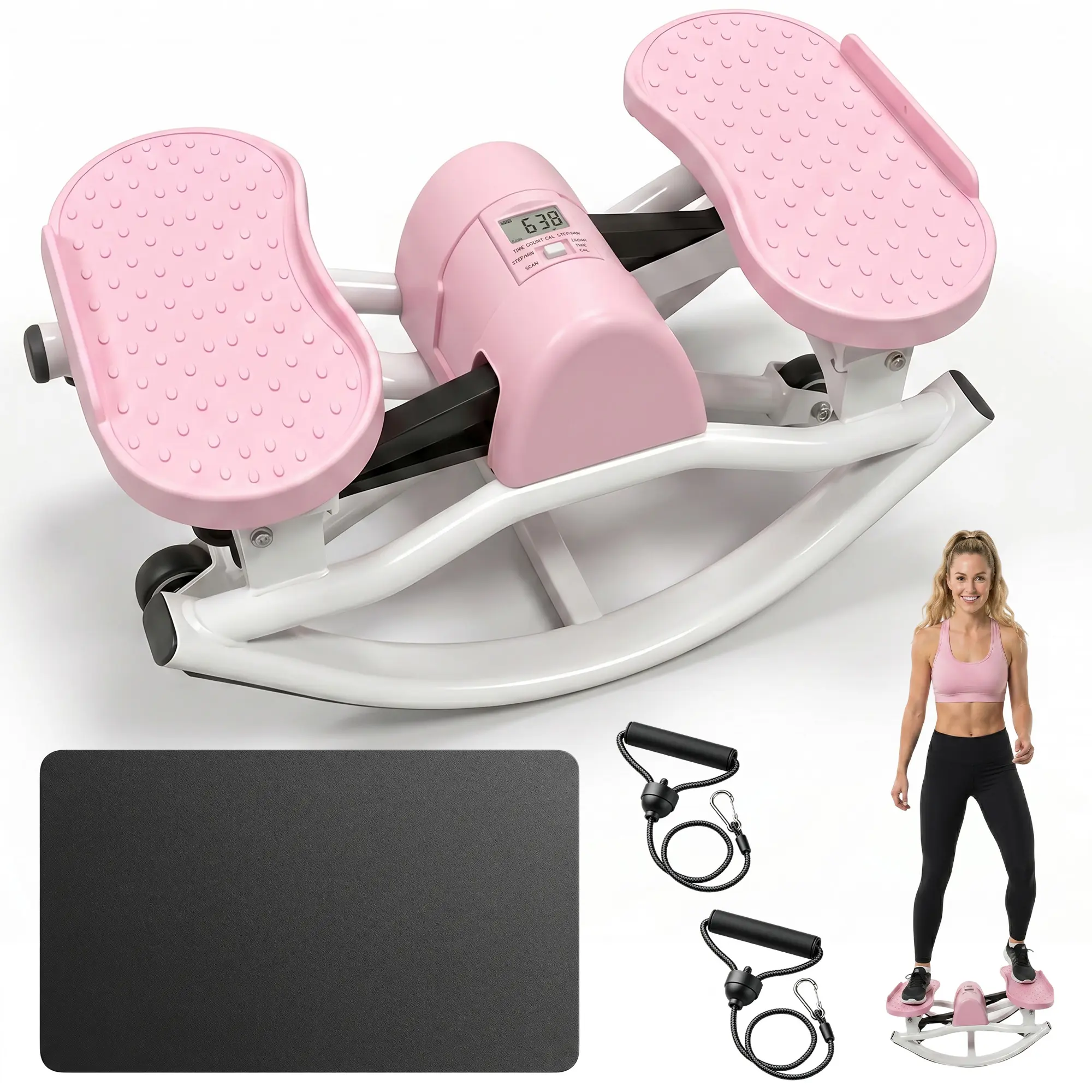 ARCH Step Machine for Home Cardio Workout, Pink+White Mini Stepper with Non-Slip Pedals, Quiet Rubber Wheels, Foldable Compact Design for Fat Burning, Waist Hip Legs Exercise, Family Fitness Equipment, Pink+White Color Options, Plastic Material