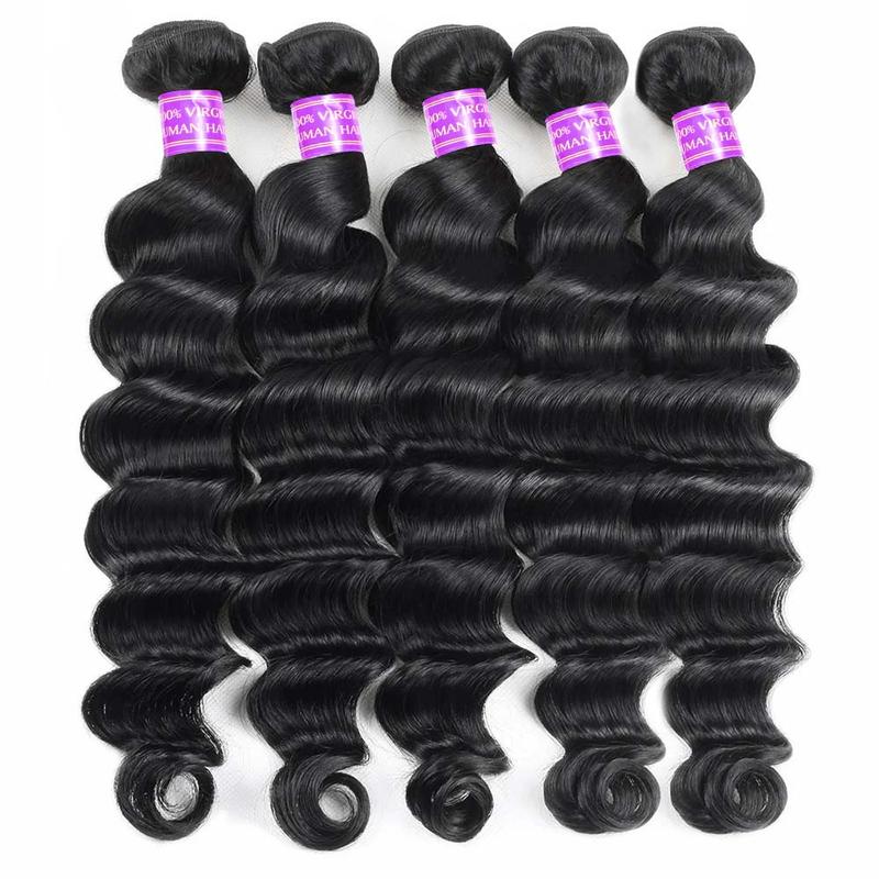 Ama Thick Loose Deep Wave Bundles Virgin Human Hair Weave Bundles Natural Color Remy Hair Weave Extensions Quick Weave Extensions 1/3/4 Bundles