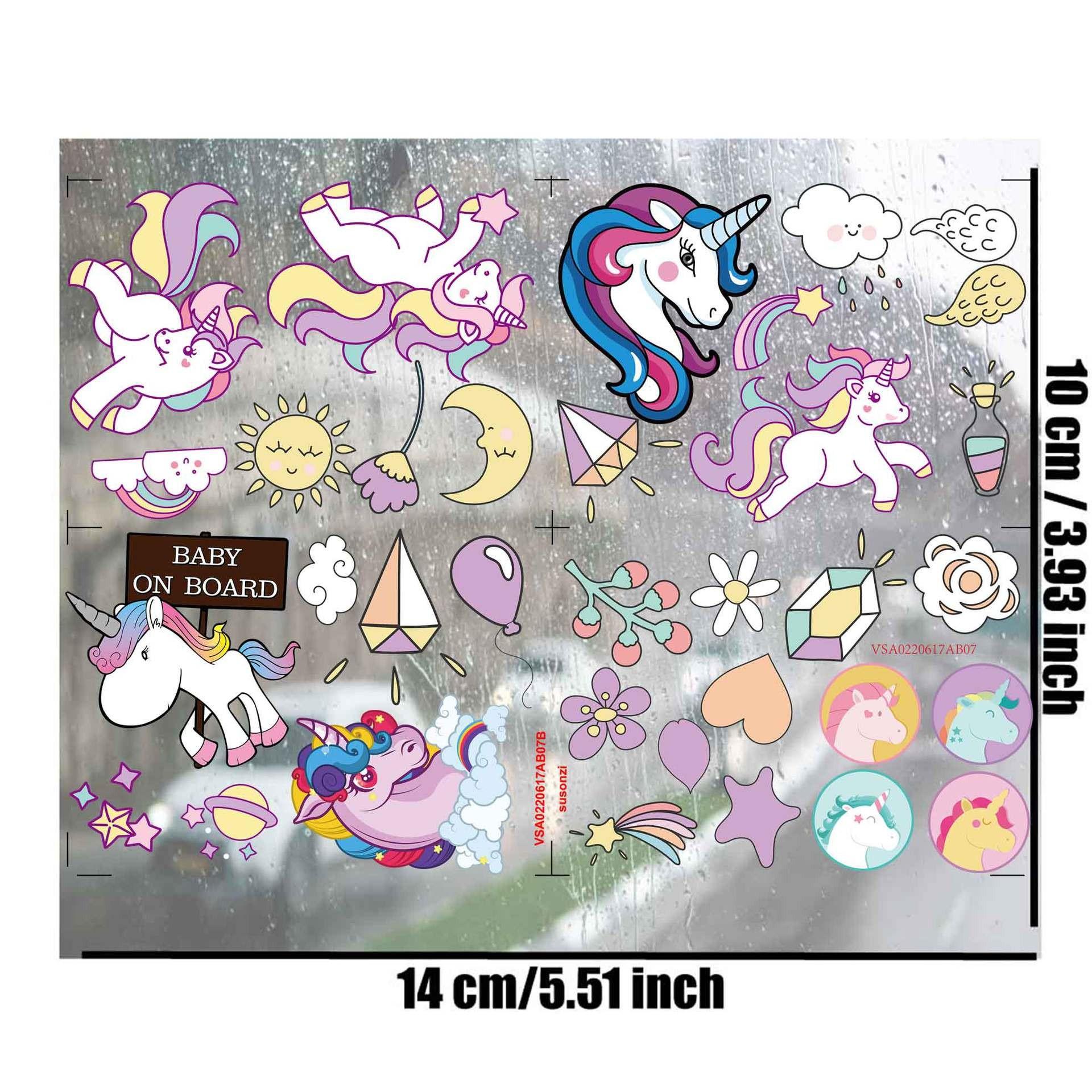 Rainbow Horse Theme Transparent Transfer Sticker, Waterproof Cloud Decorative Sticker, for Cups, Helmets, Skateboards, Phones, Gifts