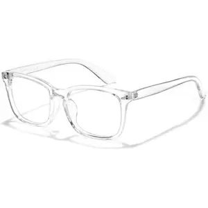 Unisex Rectangle Full Rim Lightweight Durable Glasses - Resin Plastic Frame, Blue Light Blocking Lens, Eyewear for Gaming, Daily Use