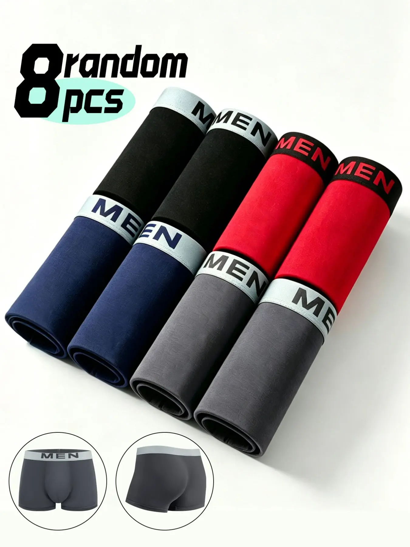 8 Pcs Men's Basic Stretch Briefs, Random Colors, Solid Color, High Elasticity, Breathable, Suitable for Commuting and Home Use